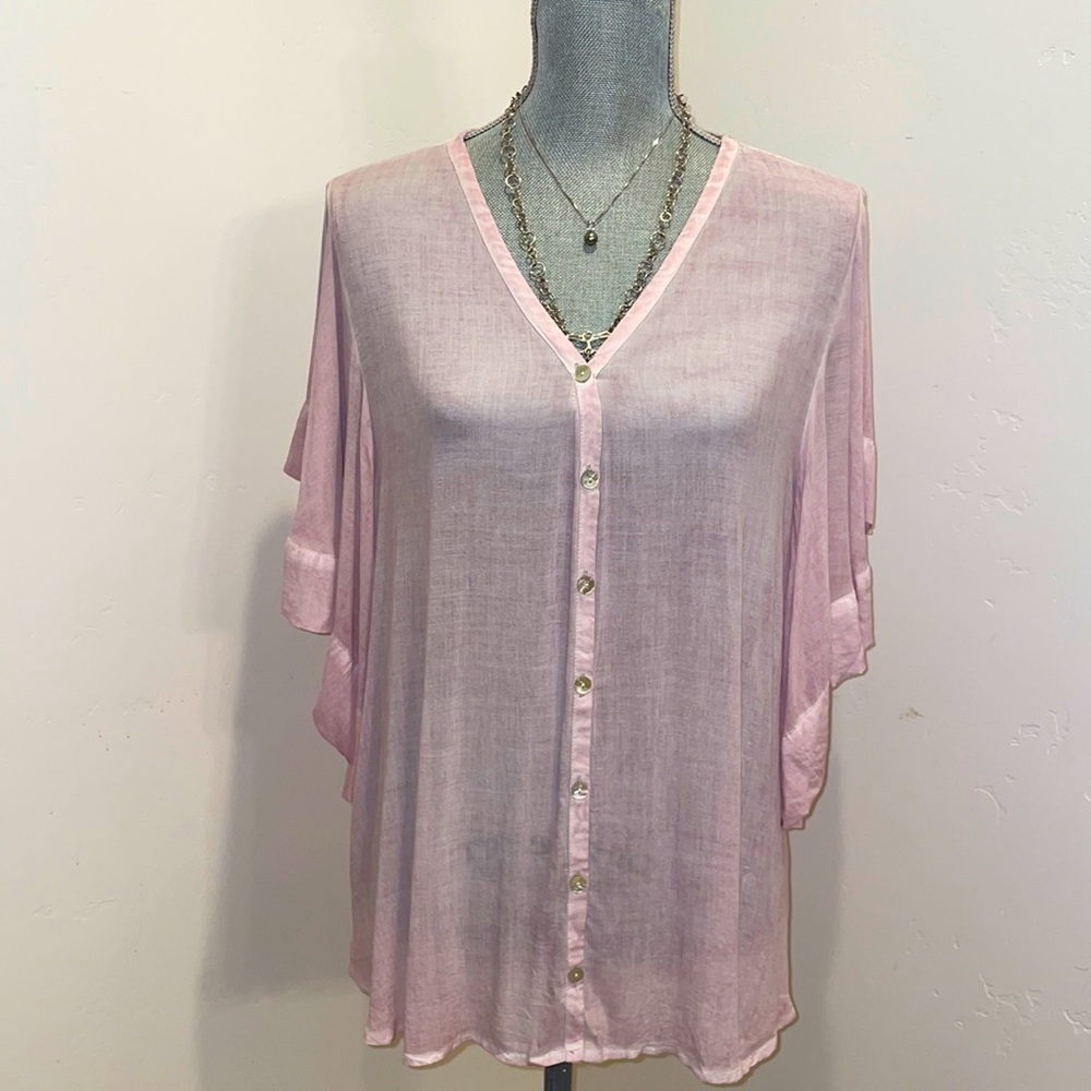 Pink ruffle sleeve blouse
